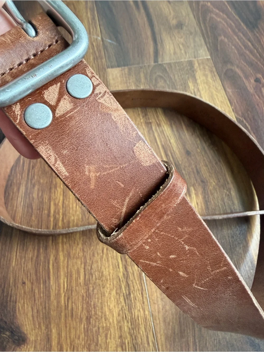 Polo Ralph Lauren Leather Double Prong Silver Buckle Belt Cognac Size 33
